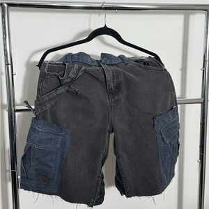 Men's Black Patch Work Cargo Shorts Bizzare